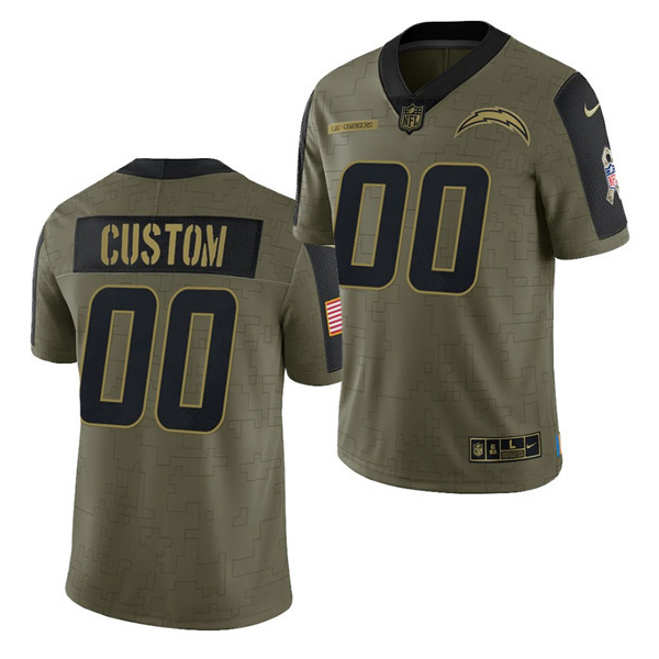 Men's Los Angeles Chargers ACTIVE PLAYER Custom 2021 Olive Salute To Service Limited Stitched Jersey
